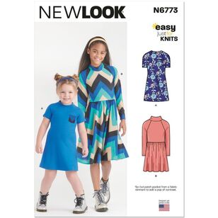 New Look N6773 Children's and Girls' Knit Dresses Pattern White 3 - 14