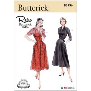 Butterick B6956 1950s Misses' Dress with Sleeve Variations Pattern White