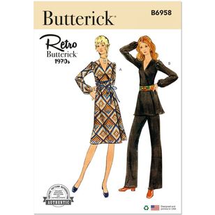 Butterick B6958 1970s Misses' Dress, Tunic and Pants Pattern White