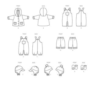 Butterick B6969 Infants' Jacket, Overalls, Pants, Hats and Mittens Pattern White XXS - L