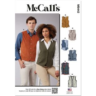 McCall's M8442 Misses' and Men's Lined Vests Pattern White XS - XL