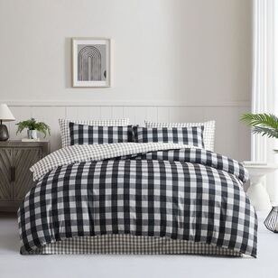 Emerald Hill Blake Gingham Soft Touch Quilt Cover Set Charcoal