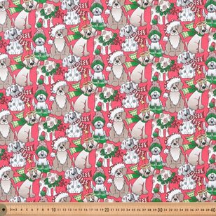 Christmas Pups 112 cm Cotton Glitter Fabric Red 112 cm