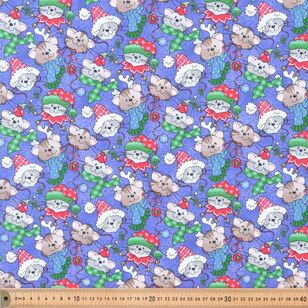 Jolly Christmas Kittens 112 cm Cotton Glitter Fabric Purple 112 cm