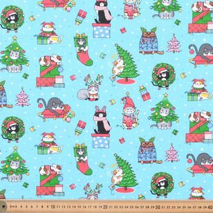 Crazy Christmas Cats 112 cm Cotton Fabric Blue 112 cm