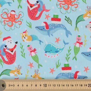 Underwater Christmas 112 cm Cotton Fabric Aqua 112 cm