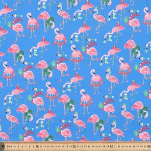 Merry Christmas Flamingos 112 cm Cotton Fabric Royal Blue 112 cm