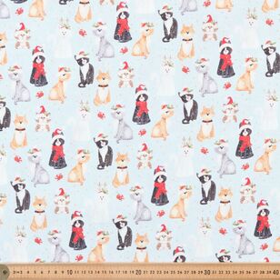 Snowy Christmas Cat Paws 112 cm Cotton Fabric Blue 112 cm