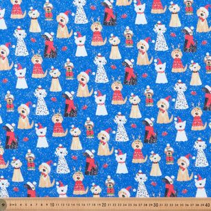 Snowy Christmas Dog Paws 112 cm Cotton Fabric Royal Blue 112 cm