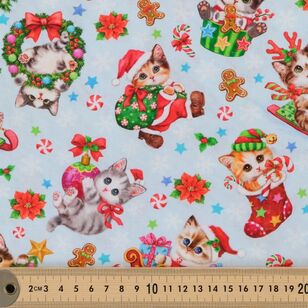 Christmas Kitties 112 cm Cotton Fabric Ice Blue 112 cm