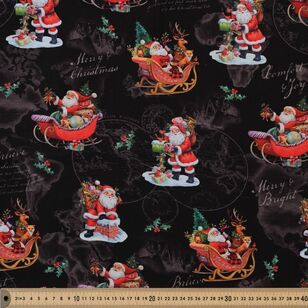 Santa's Sleigh 112 cm Cotton Christmas Fabric Black 112 cm