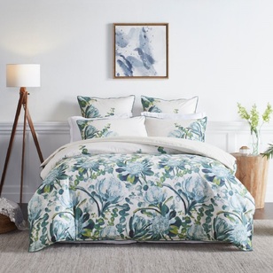 KOO Verity Protea Cotton Quilt Cover Set Blue