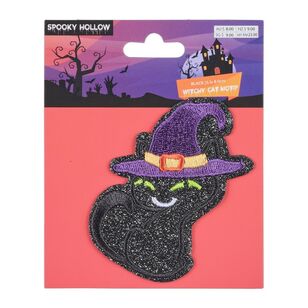 Halloween Witchy Cat Iron On Motif Black