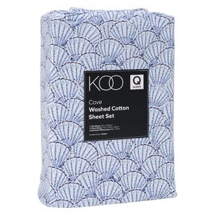 KOO Printed Washed Cotton Cove Sheet Set Blue Single