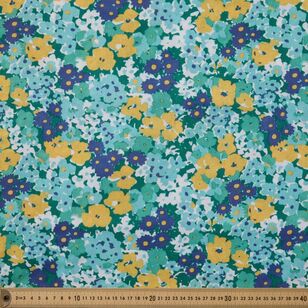 Lola Retro Floral Multipurpose Cotton Fabric Blue 120 cm