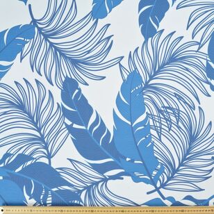 Blue Palm Water Resistant Printed Fabric Blue 145 cm