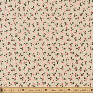 Scandi Christmas Scattered Holly 112 cm Fabric Natural 112 cm