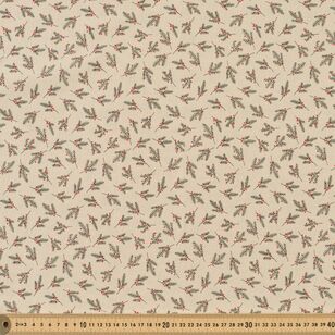 Scandi Christmas Berry Leaf 112 cm Fabric Natural 112 cm