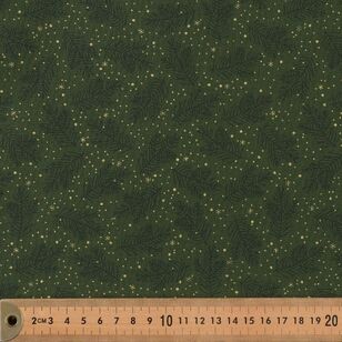 Christmas Metallic Pine Leaves 112 cm Cotton Fabric Green & Gold 112 cm