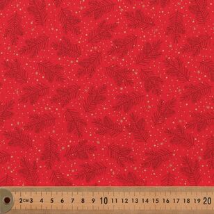 Christmas Metallic Pine Leaves 112 cm Cotton Fabric Red & Gold 112 cm