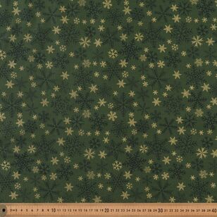 Christmas Metallic Bright Snowflake 112 cm Shadow Cotton Fabric Green & Gold 112 cm