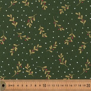 Christmas Metallic Holly Branch 112 cm Cotton Fabric Green & Gold 112 cm