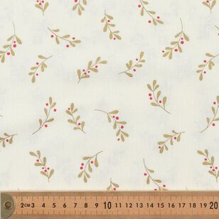 Christmas Metallic Holly Branch 112 cm Cotton Fabric Natural & Gold 112 cm