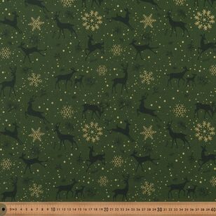 Christmas Metallic Stags 112 cm Cotton Fabric Green & Gold 112 cm