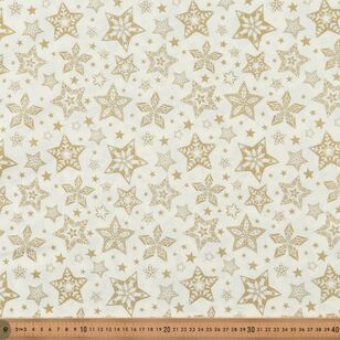 Christmas Metallic Joyful Stars 112 cm Cotton Fabric Natural & Gold 112 cm