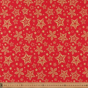 Christmas Metallic Joyful Stars 112 cm Cotton Fabric Red & Gold 112 cm