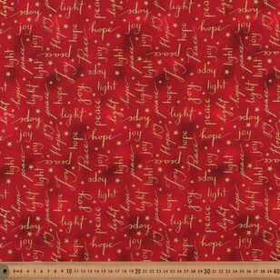 Christmas Metallic Peace, Hope and Joy 112 cm Cotton Fabric Red & Gold 112 cm