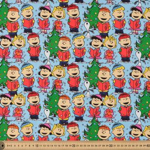 Peanuts Christmas Carolers 112 cm Cotton Fabric Blue 112 cm