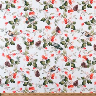 Holly Berry 148 cm Tablecloth Fabric White 148 cm