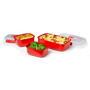 Sistema Microwave Heat & Eat Food Containers 3 Pack Red