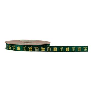 Jolly & Joy Green with Gold Presents Satin Ribbon Green 9 mm