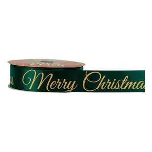 Jolly & Joy 22mm Green Christmas Satin Ribbon Gold Foil 22 mm