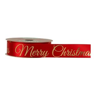 Jolly & Joy 22mm Red Satin Christmas Ribbon Gold Foil 22 mm