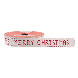 Jolly & Joy White with Red Merry Xmas Cotton Christmas Ribbon White 16 mm