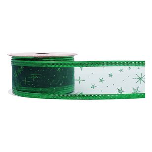 Jolly & Joy Wire Edge Stars Christmas Ribbon Green 3 m