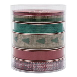 Jolly & Joy Natural Tartan Christmas Ribbon 5-pack Multicoloured