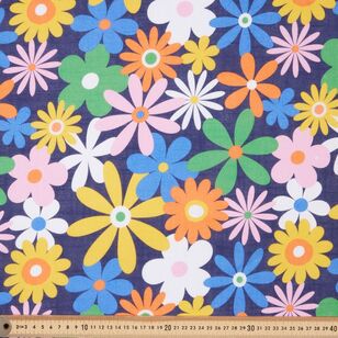 Bold Floral 112 cm Cotton Slub Fabric Navy 112 cm