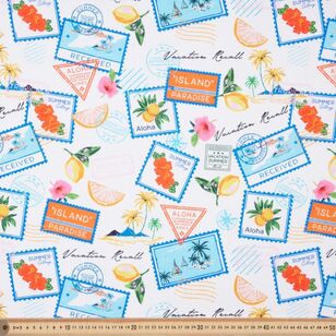 Travel Stamp 112 cm Cotton Slub Fabric White 112 cm