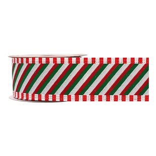 Jolly & Joy Wire Edge Candy Stripe Christmas Ribbon White, Red and Green 3 m