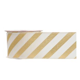 Jolly & Joy Wire Edge Natural Gold Stripe Christmas Ribbon Natural & Gold 3 m