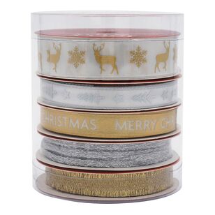 Jolly & Joy Metallic Gold and Silver Christmas Ribbon 5-pack Gold & Silver