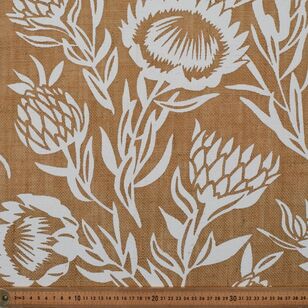 Printed Hessian Protea Multipurpose Fabric White 120 cm