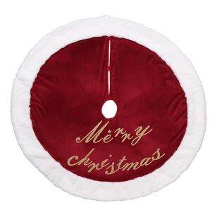 Jolly & Joy Velvet Merry Christmas Tree Skirt Red