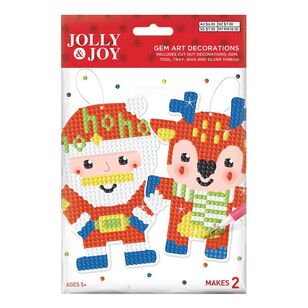 Jolly & Joy Santa and Reindeer Christmas Gem Art Decorations Multicoloured