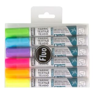Pebeo 6 Pack 7A Fluro Fabric Marker Set Multicoloured