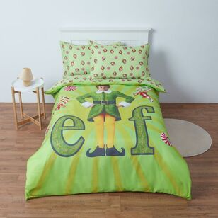 Elf Christmas Quilt Cover Set Green